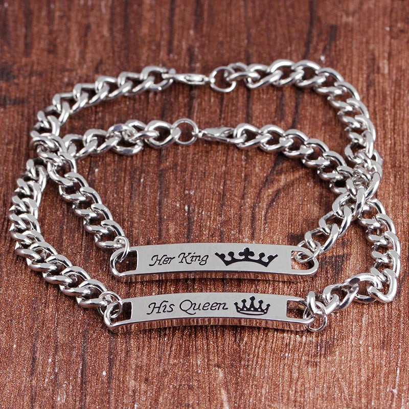 His queen Her king Bracelets for lovers Bending statement couple Gift imperial crown bracelet for Valentine's Day