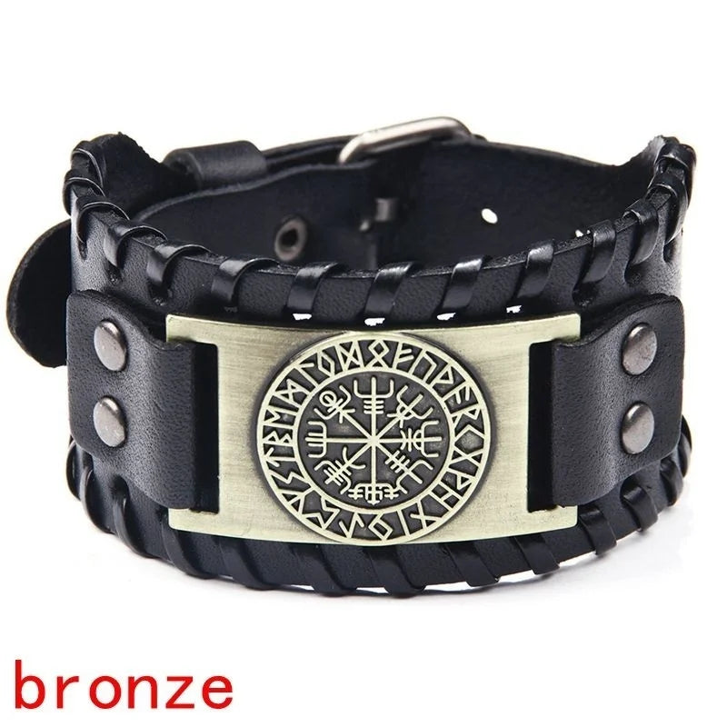 Retro Wide Leather Pirate Compass Bracelet Celtic Viking Compass Bracelet Jewellery Accessories Gifts to Valentine's Day