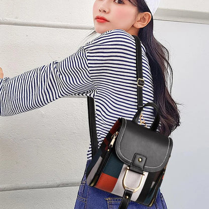 Splicing Backpack PU Leather Plaid Backpack Multi-Function Knapsack Lock Backpack Great for Valentine's and Mother's Day