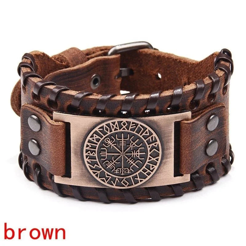 Retro Wide Leather Pirate Compass Bracelet Celtic Viking Compass Bracelet Jewellery Accessories Gifts to Valentine's Day