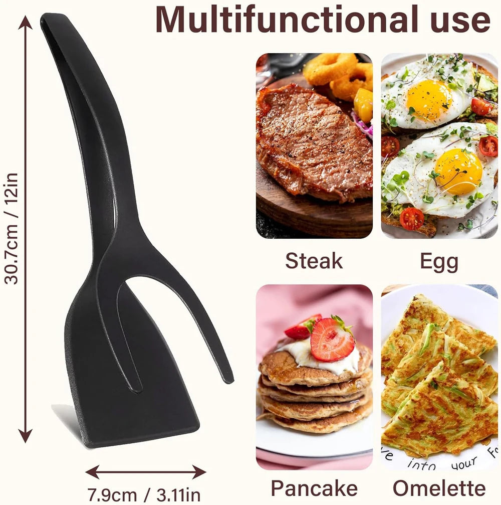 New 2 in 1 Grip Flip Spatula Tongs Egg Flipper Spatula Nylon Non Stick Coating Pancake Fish French Toast Omelet Making Tool - The Urban Blasts Ltd