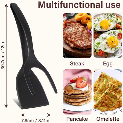 New 2 in 1 Grip Flip Spatula Tongs Egg Flipper Spatula Nylon Non Stick Coating Pancake Fish French Toast Omelet Making Tool - The Urban Blasts Ltd