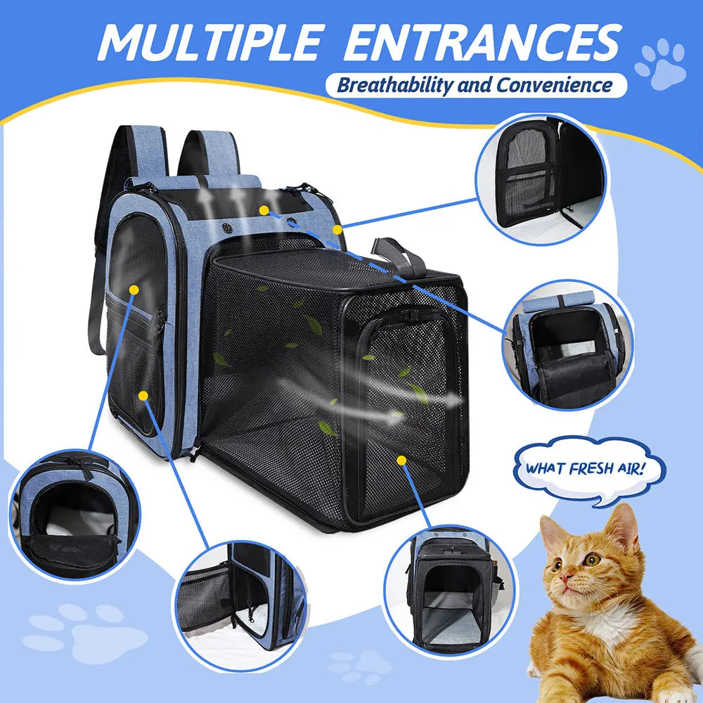 Pet Backpack Expandable Foldable Cat Carrier for Small Medium Dog and Cat Transport Dog Bag Large Space Pets Carrier with Zipper - The Urban Blasts Ltd