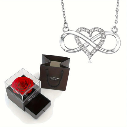 Elegant Infinity Heart Shape Pendant Necklace With Luxury Rose Gift Box For Valentine's Day Gift