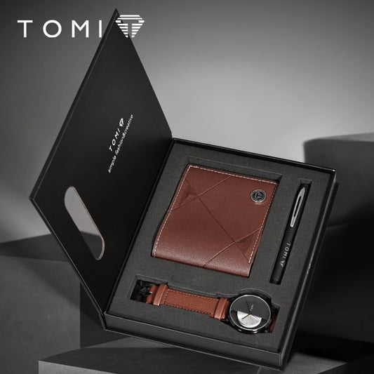 TOMI 3PCS Luxury Business Gift Box Set Men Watch Wallet - The Urban Blasts Ltd