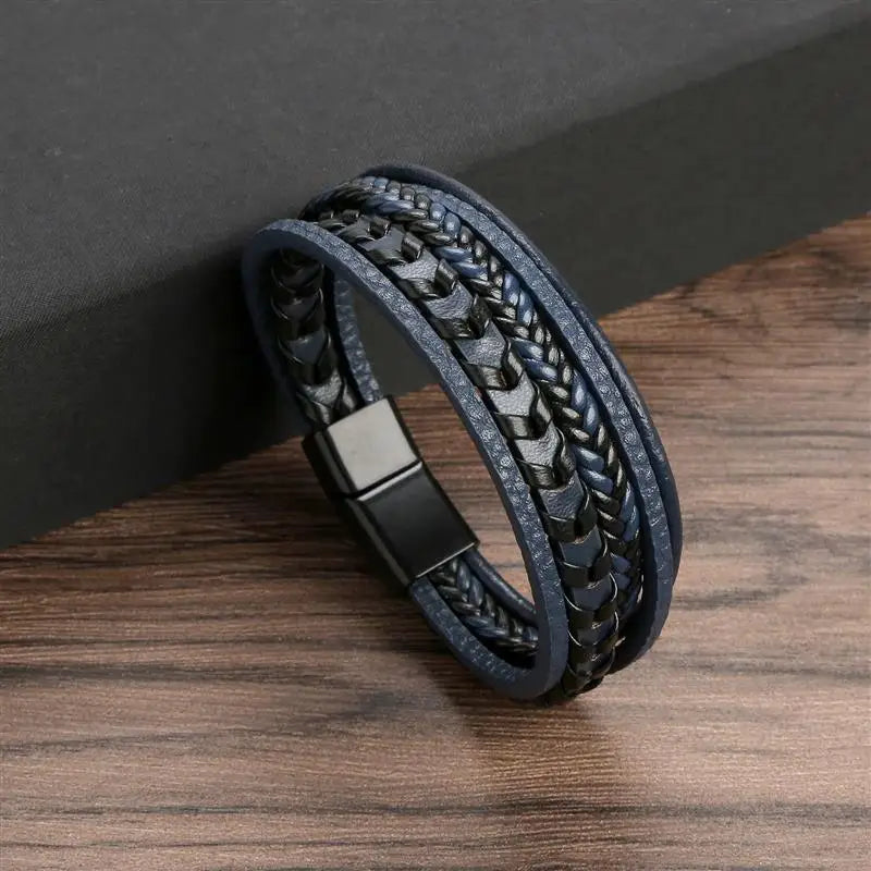 Classic Multi layer Men Leather Bracelet Stainless Steel Infinity Symbol Charm Bracelets Fashion Jewellery Great for Valentine's Day Gift