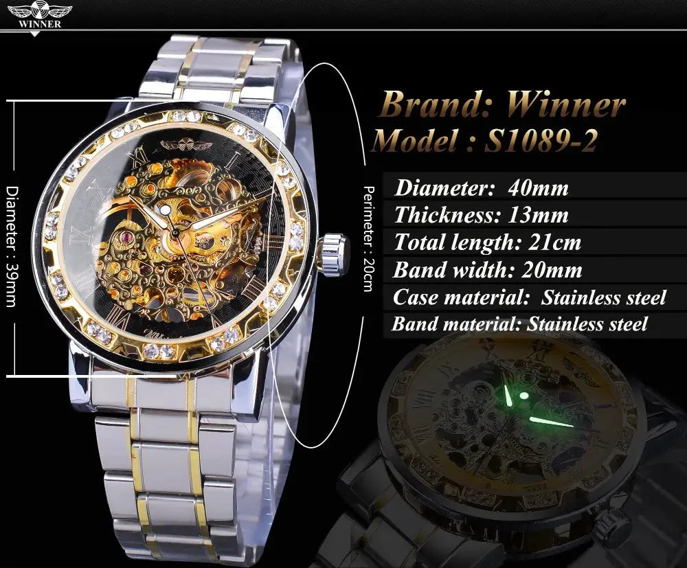 Fashion Winner Hot Top Brand Luxury Men Transparent Diamond Luminou Smovement Male Mechanical Skeleton Royal Design Wrist Watch - The Urban Blasts Ltd