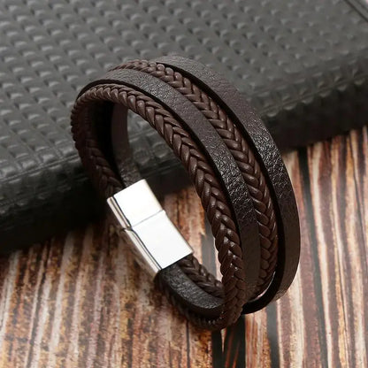 Classic Multi layer Men Leather Bracelet Stainless Steel Infinity Symbol Charm Bracelets Fashion Jewellery Great for Valentine's Day Gift