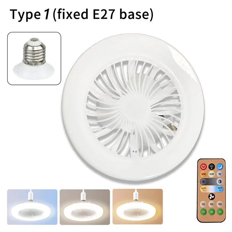 2 In 1 Energy Saving Remote Control Ceiling Fan Lamp Infinitely Dimmable E27 Base Bottom Noise Mute LED Decorative Light 85-265V - The Urban Blasts Ltd