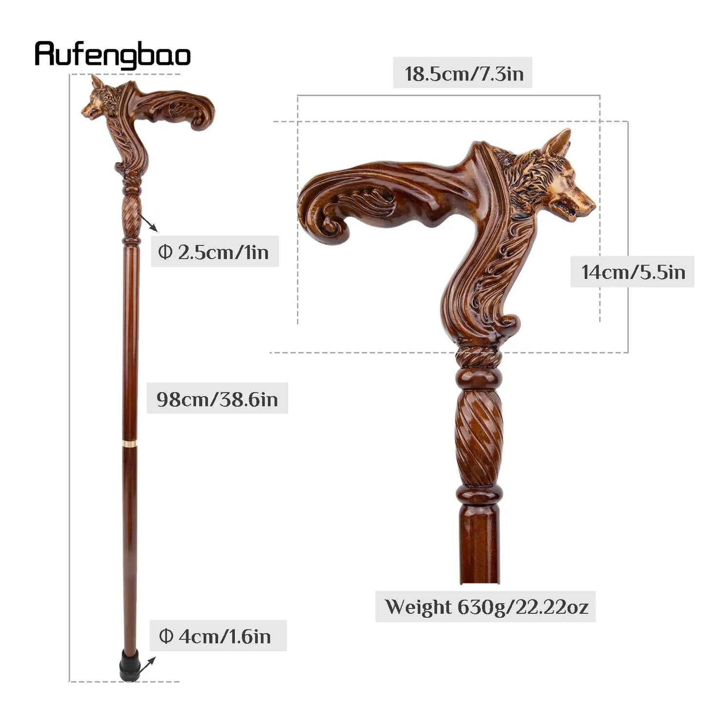 Wolf Brown Wooden Fashion Walking Stick Decorative Vampire Cospaly Party Wood Walking Cane Halloween Mace Wand Crosier 93cm - The Urban Blasts Ltd