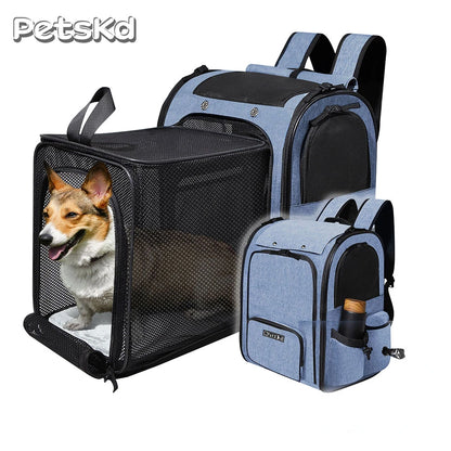 Pet Backpack Expandable Foldable Cat Carrier for Small Medium Dog and Cat Transport Dog Bag Large Space Pets Carrier with Zipper - The Urban Blasts Ltd