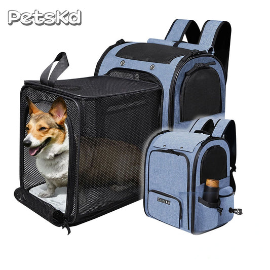 Pet Backpack Expandable Foldable Cat Carrier for Small Medium Dog and Cat Transport Dog Bag Large Space Pets Carrier with Zipper - The Urban Blasts Ltd