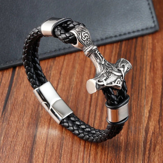 Trendy Genuine Leather Bracelet Men Classic Magnetic Button Stainless Steel Bangles Rope Wrap Charm for Male Bracelets - The Urban Blasts Ltd