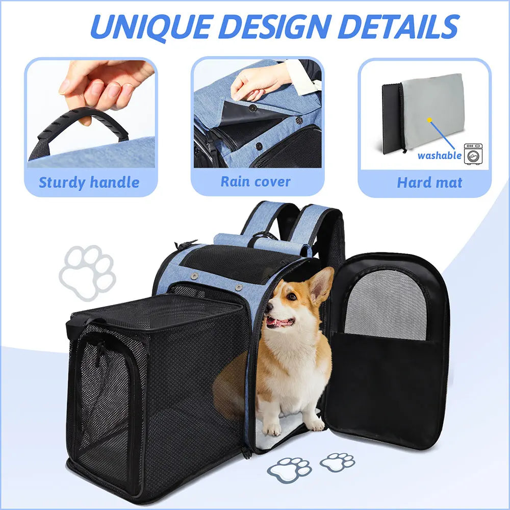 Pet Backpack Expandable Foldable Cat Carrier for Small Medium Dog and Cat Transport Dog Bag Large Space Pets Carrier with Zipper - The Urban Blasts Ltd