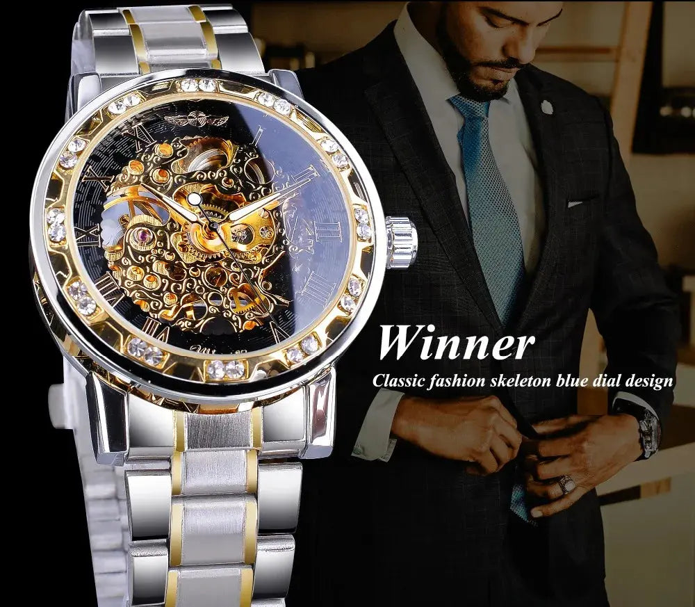 Fashion Winner Hot Top Brand Luxury Men Transparent Diamond Luminou Smovement Male Mechanical Skeleton Royal Design Wrist Watch - The Urban Blasts Ltd