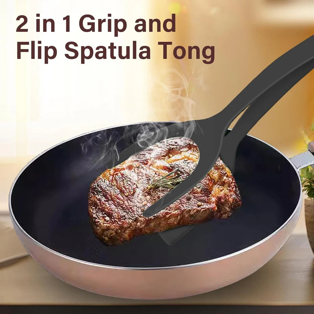 New 2 in 1 Grip Flip Spatula Tongs Egg Flipper Spatula Nylon Non Stick Coating Pancake Fish French Toast Omelet Making Tool - The Urban Blasts Ltd