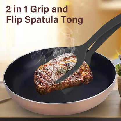 New 2 in 1 Grip Flip Spatula Tongs Egg Flipper Spatula Nylon Non Stick Coating Pancake Fish French Toast Omelet Making Tool - The Urban Blasts Ltd