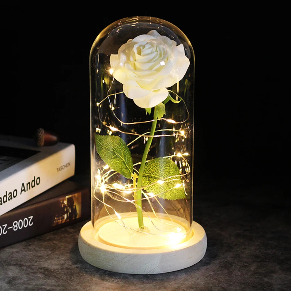 LED Night Light Rose In Flask Glass For Valentines and Mother's day