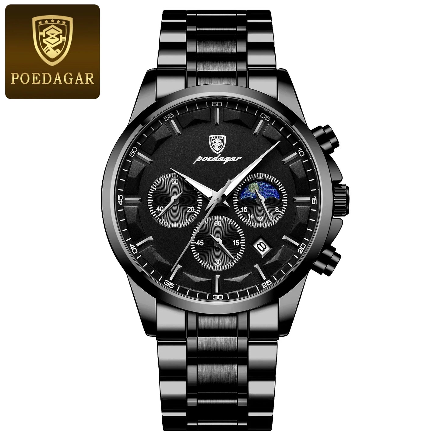 POEDAGAR Men Quartz Watch Luxury Sports Waterproof Chronograph Luminous Date, Man Wristwatch Leather Clock, Ideal For Valentine's Day