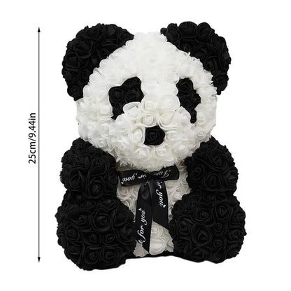 25cm Rose Flower Panda's Bear With Heart/ Bowtie Handmade For Valentine's Day