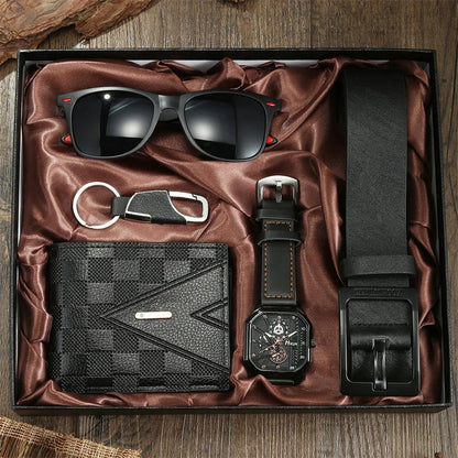 New Mens Watch Set with Gift Box for Men 5 Pieces Keychain Sunglasses Belt and Wallet Set for Men Him Boyfriend Dad Husband - The Urban Blasts Ltd