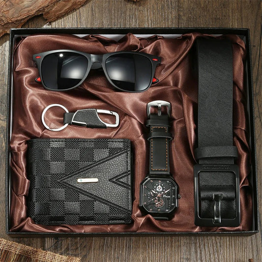 New Mens Watch Set with Gift Box for Men 5 Pieces Keychain Sunglasses Belt and Wallet Set for Men Him Boyfriend Dad Husband - The Urban Blasts Ltd