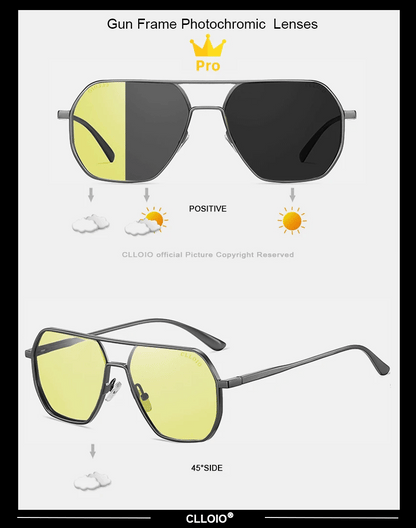 CLLOIO Anti-glare Day Night Vision Glasses Men Women Polarized Driving Sun Glasses Square Aluminum Photochromic Sunglasses UV400 - The Urban Blasts Ltd