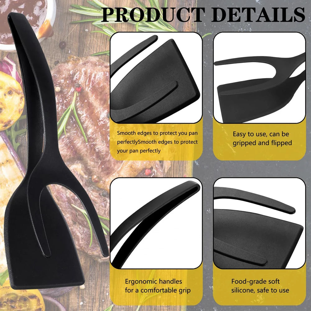 New 2 in 1 Grip Flip Spatula Tongs Egg Flipper Spatula Nylon Non Stick Coating Pancake Fish French Toast Omelet Making Tool - The Urban Blasts Ltd