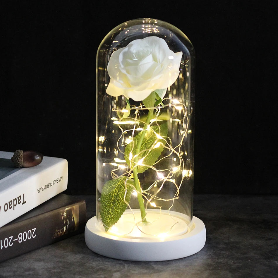 LED Night Light Rose In Flask Glass For Valentines and Mother's day