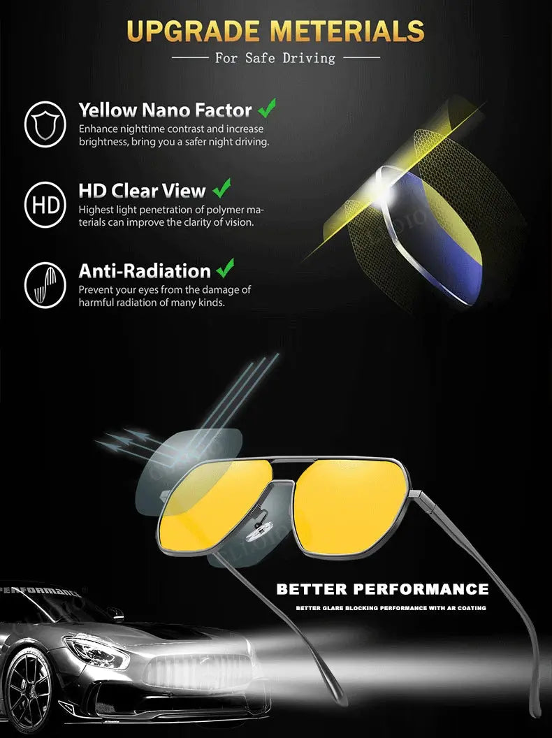 CLLOIO Anti-glare Day Night Vision Glasses Men Women Polarized Driving Sun Glasses Square Aluminum Photochromic Sunglasses UV400 - The Urban Blasts Ltd