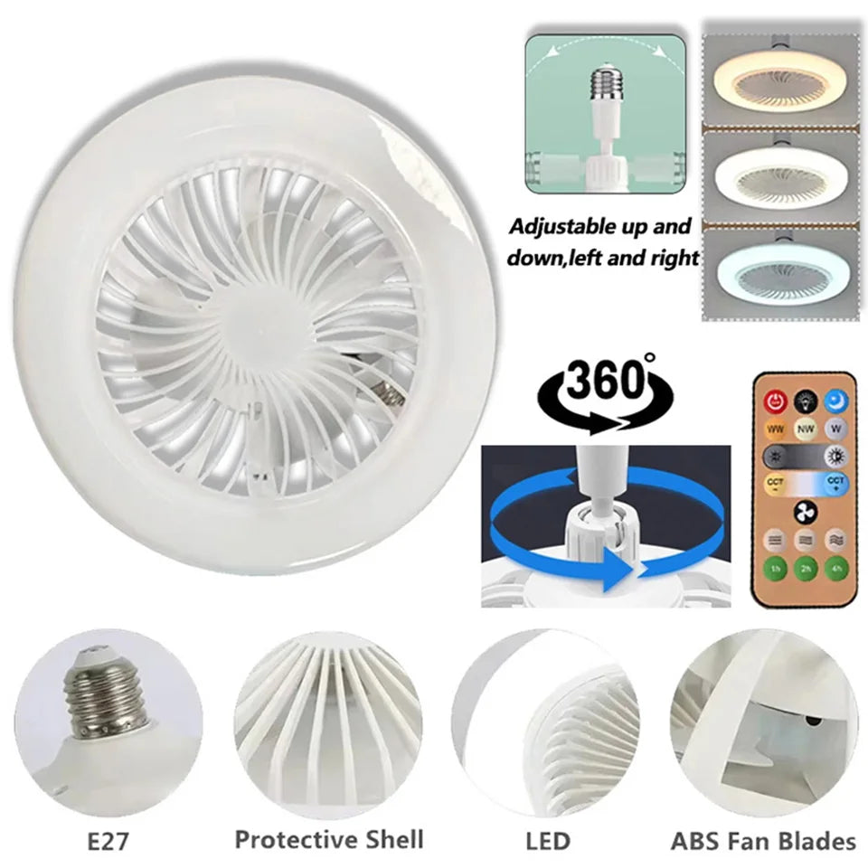 2 In 1 Energy Saving Remote Control Ceiling Fan Lamp Infinitely Dimmable E27 Base Bottom Noise Mute LED Decorative Light 85-265V - The Urban Blasts Ltd