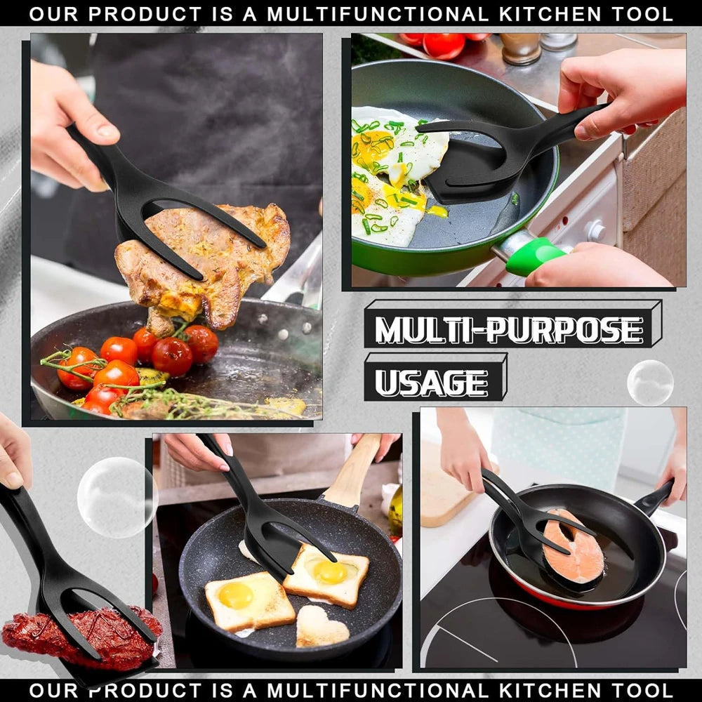 New 2 in 1 Grip Flip Spatula Tongs Egg Flipper Spatula Nylon Non Stick Coating Pancake Fish French Toast Omelet Making Tool - The Urban Blasts Ltd