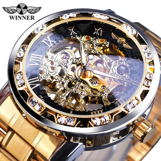 Fashion Winner Hot Top Brand Luxury Men Transparent Diamond Luminou Smovement Male Mechanical Skeleton Royal Design Wrist Watch - The Urban Blasts Ltd