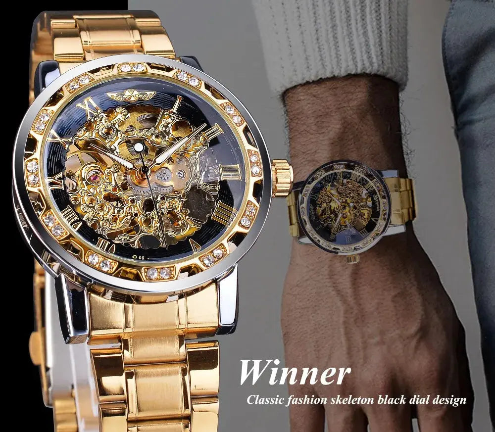 Fashion Winner Hot Top Brand Luxury Men Transparent Diamond Luminou Smovement Male Mechanical Skeleton Royal Design Wrist Watch - The Urban Blasts Ltd