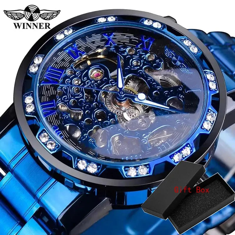 Fashion Winner Hot Top Brand Luxury Men Transparent Diamond Luminou Smovement Male Mechanical Skeleton Royal Design Wrist Watch - The Urban Blasts Ltd