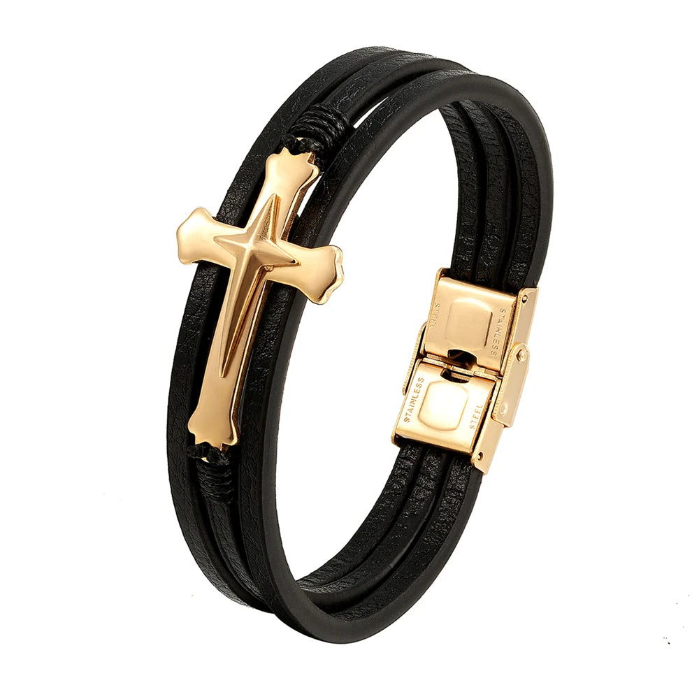 New Punk Stainless Steel Anchor Bracelets Genuine Leather Bracelet & Bangles Jewellery Black Colour Fashion Great for Valentine's Gift