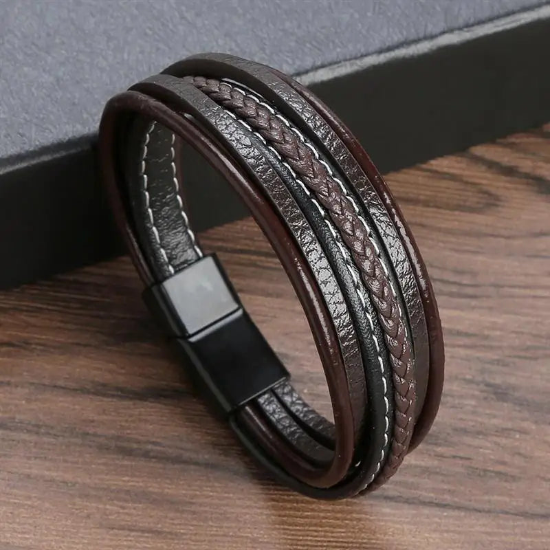 Classic Multi layer Men Leather Bracelet Stainless Steel Infinity Symbol Charm Bracelets Fashion Jewellery Great for Valentine's Day Gift