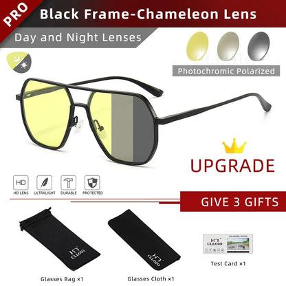 CLLOIO Anti-glare Day Night Vision Glasses Men Women Polarized Driving Sun Glasses Square Aluminum Photochromic Sunglasses UV400 - The Urban Blasts Ltd