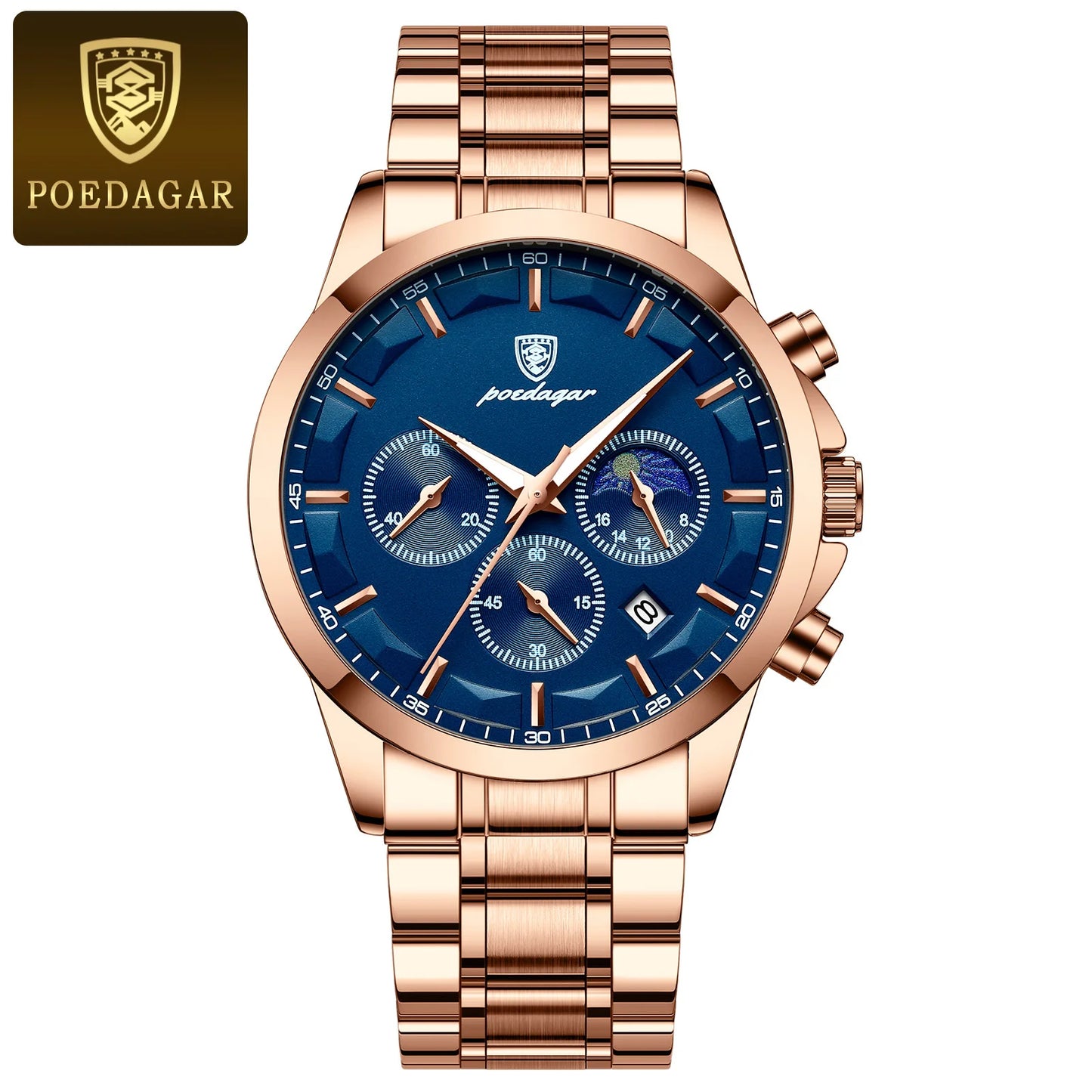 POEDAGAR Men Quartz Watch Luxury Sports Waterproof Chronograph Luminous Date, Man Wristwatch Leather Clock, Ideal For Valentine's Day