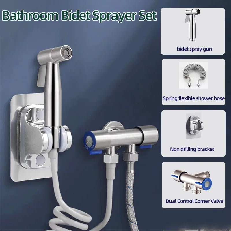 Toilet matching bidet spray set, one in two out double control double out faucet, with 1.5M flexible hose - The Urban Blasts Ltd