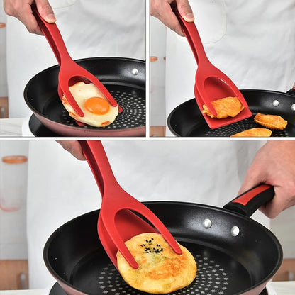 New 2 in 1 Grip Flip Spatula Tongs Egg Flipper Spatula Nylon Non Stick Coating Pancake Fish French Toast Omelet Making Tool - The Urban Blasts Ltd