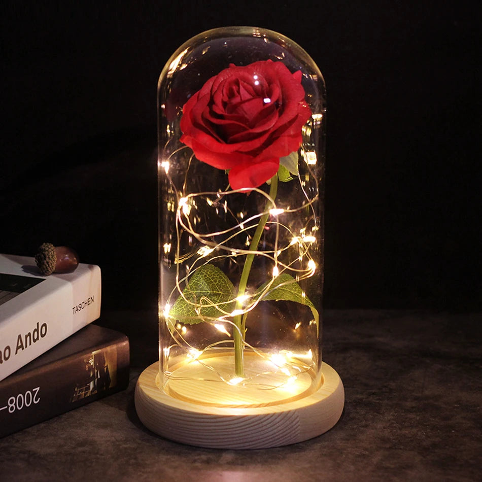 LED Night Light Rose In Flask Glass For Valentines and Mother's day