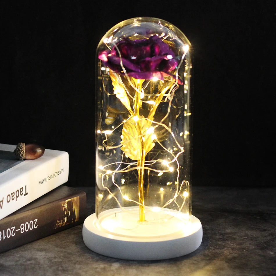 LED Night Light Rose In Flask Glass For Valentines and Mother's day