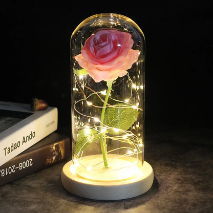 LED Night Light Rose In Flask Glass For Valentines and Mother's day