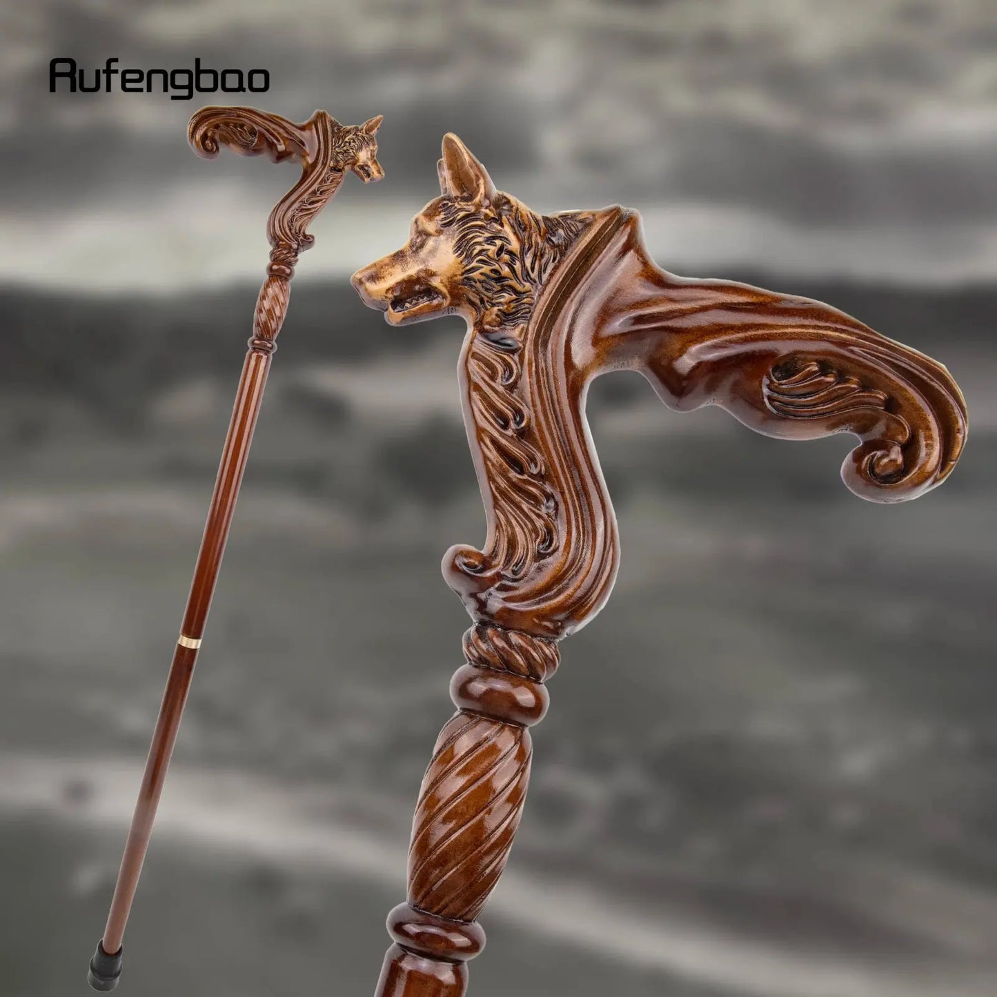 Wolf Brown Wooden Fashion Walking Stick Decorative Vampire Cospaly Party Wood Walking Cane Halloween Mace Wand Crosier 93cm - The Urban Blasts Ltd