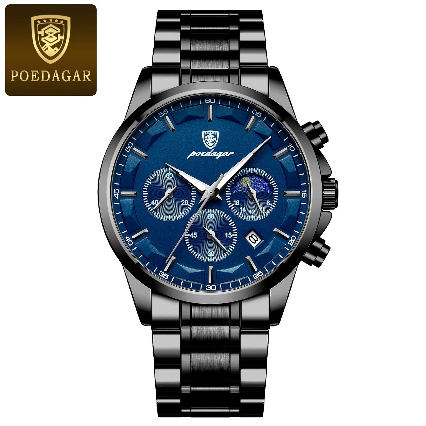 POEDAGAR Men Quartz Watch Luxury Sports Waterproof Chronograph Luminous Date, Man Wristwatch Leather Clock, Ideal For Valentine's Day