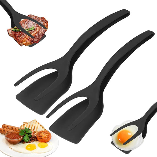 New 2 in 1 Grip Flip Spatula Tongs Egg Flipper Spatula Nylon Non Stick Coating Pancake Fish French Toast Omelet Making Tool - The Urban Blasts Ltd