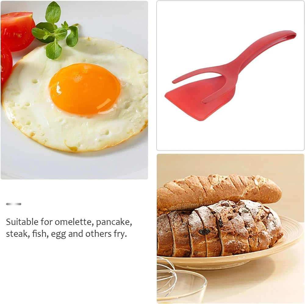 New 2 in 1 Grip Flip Spatula Tongs Egg Flipper Spatula Nylon Non Stick Coating Pancake Fish French Toast Omelet Making Tool - The Urban Blasts Ltd