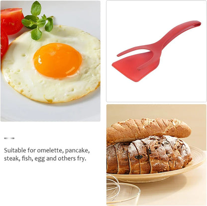New 2 in 1 Grip Flip Spatula Tongs Egg Flipper Spatula Nylon Non Stick Coating Pancake Fish French Toast Omelet Making Tool - The Urban Blasts Ltd