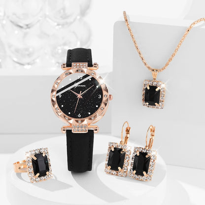 Womens Watches 5Pcs Set Luxury Rhinestone Women Fashion Elegant Wristwatch Quartz Watch For Girl WristWatch Bracelet Gift